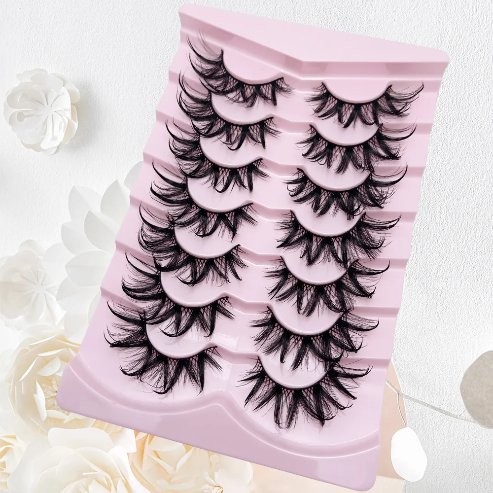 7 Pairs Wet false eyelashes Fluffy Fairy Cat Eyelashes 3D Cat Eye Lashes,Faux Eyelashes,Natural Long Full Strip Lashes Winged