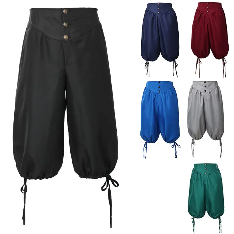 Pantalones de pirata para cosplay, pantalones de pirata renacentistas medievales vikingos, pantalones cortos con cordones traseros para cosplay, Halloween, carnaval