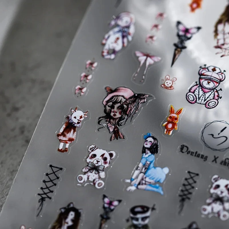 Horror Dark Sick Doll Design Nail Art Decorations Stickers Cartoon Lovely 5D Self Adhesive Nail Decals Wholesale Dropshipping