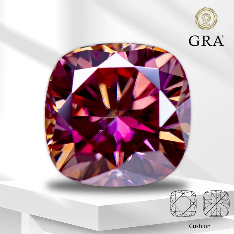 

Moissanite Stone Cushion Cut Watermelon Red Color Lab Grow Gemstone for DIY Charms Jewelry Making Materials with GRA Certificate