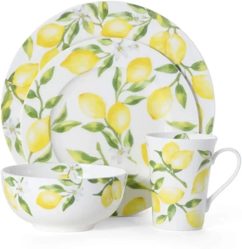 Lemons 16-Piece Dinnerware Set, Service For 4, Multicolor