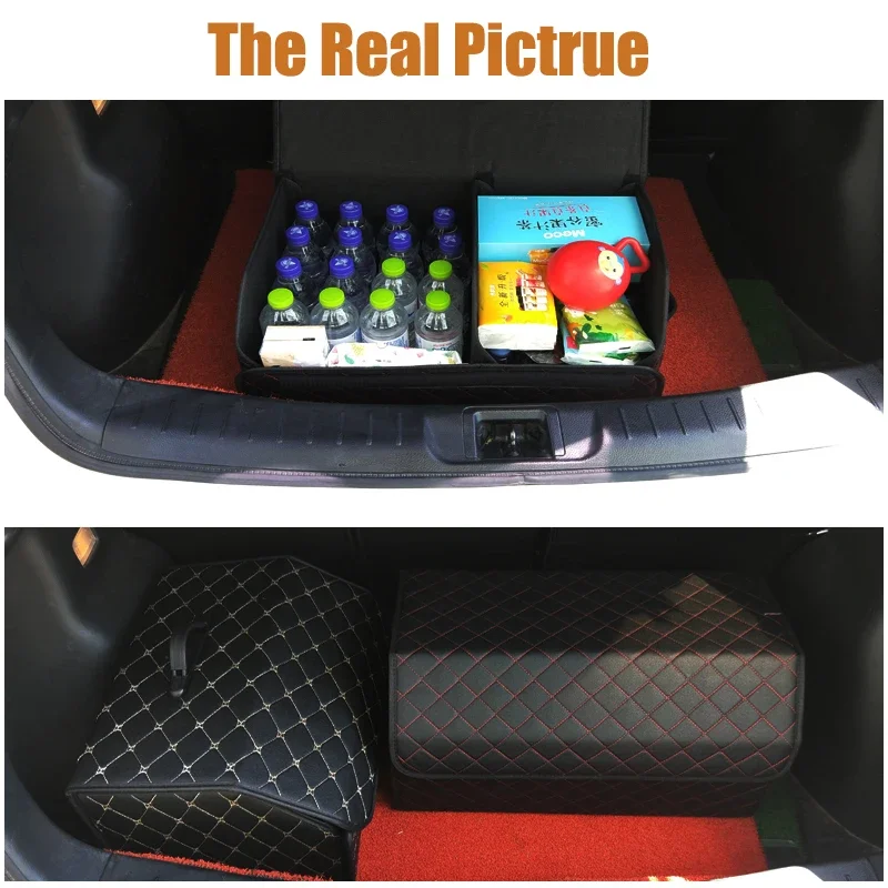 Zusammenklappbare Kofferraum-Aufbewahrungsbox aus PU-Leder, Mehrzweck-Auto-Organizer für Kofferraum, Fracht- und Einkaufswaren-Aufbewahrung – Detail 5
