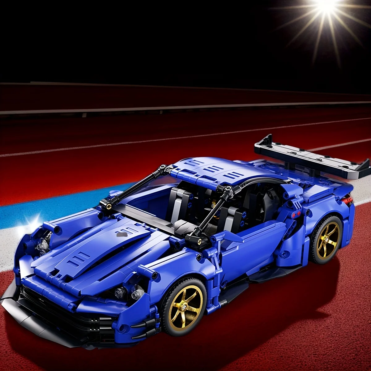 Blauwe sportwagen bouwsteenmodelset, verzamelmodel voor volwassenen, geschikt voor verjaardagscadeaus, Kerstmis, Halloween, geschenken