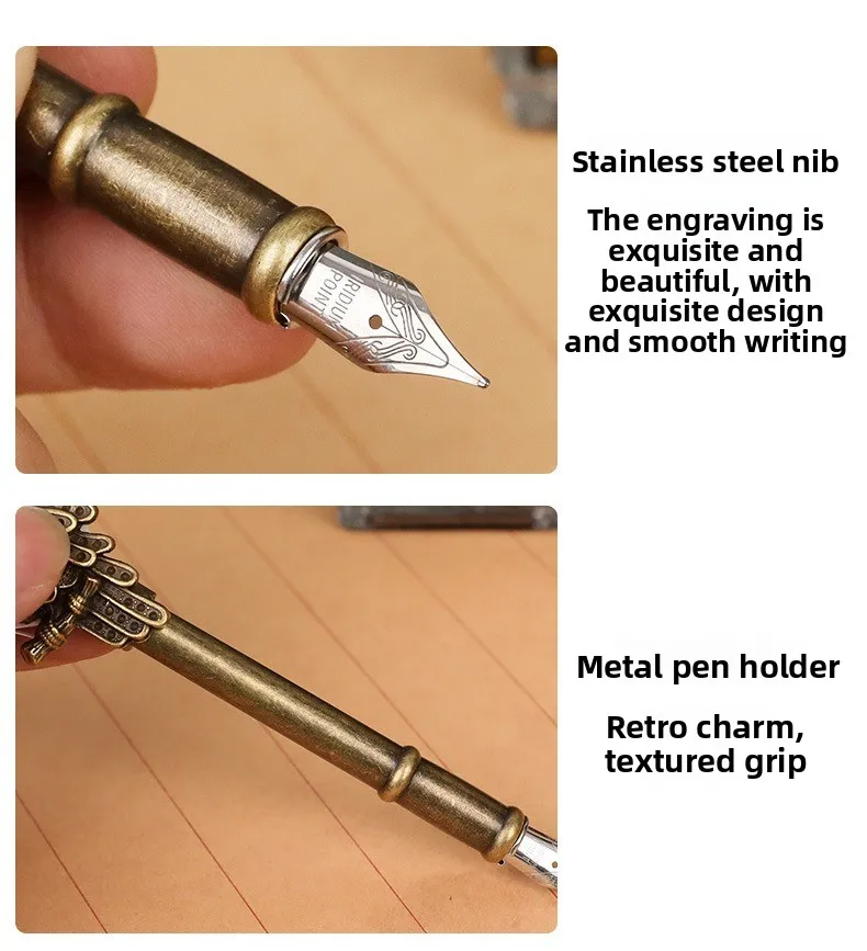 أكاديمية ماجيك ريشة مجموعة أقلام البومة مجموعة صندوق غمس القلم غمس في الماء الرجعية الإبداعية هدية صندوق كتابة رسالة غمس القلم هدية #4