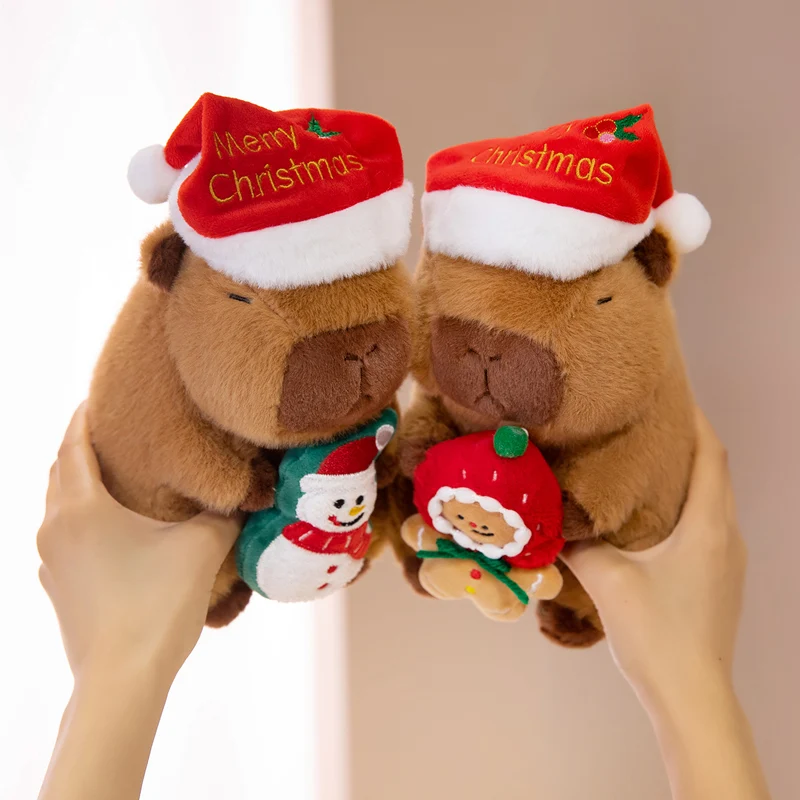 Kawaii Capybara Plush Toy New Year Red Hat Capibara Anime Doll Santa Hat and Tree Stuffed Christmas Gift Sleep Companion
