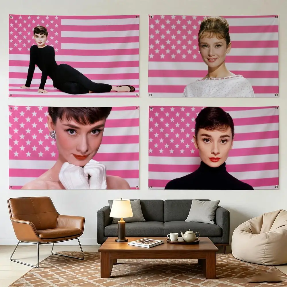 Audrey H-hepburn Singer Flags Wall Hanging Outdoor Garage Room Decorative Fashion Gift Background