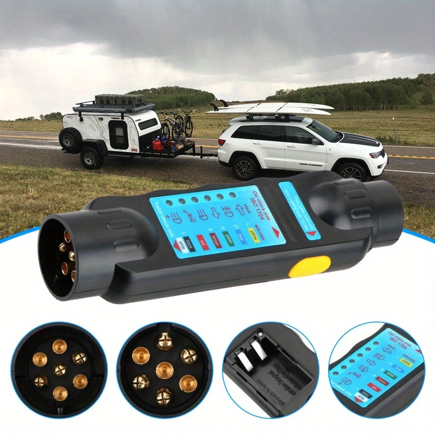 

European Standard 12V 7-Pin RV Connector Tester,ABS Plastic Towing Diagnostic Tool for Trucks/Caravans