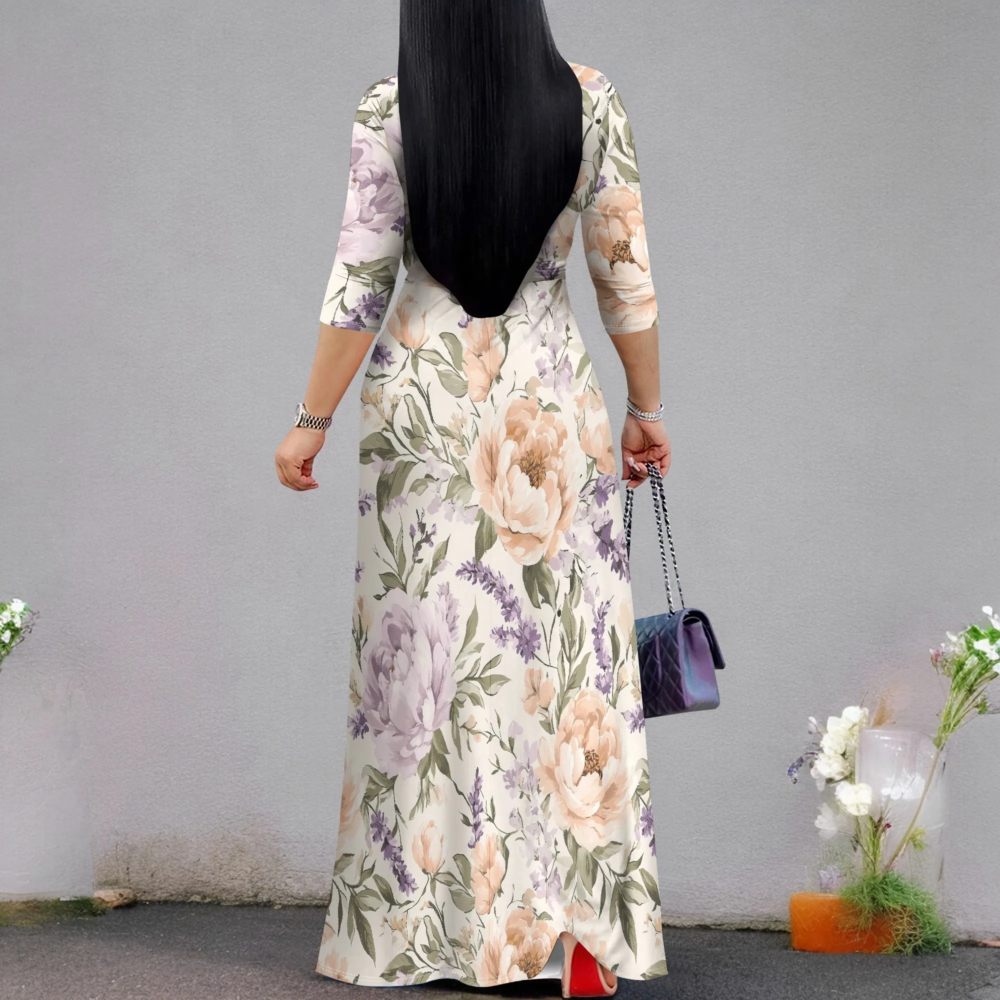 Floral V-Neck Wrap Dress - Adjustable Tie Waist Midi Dress, Boho Flowy Summer Dress for Women