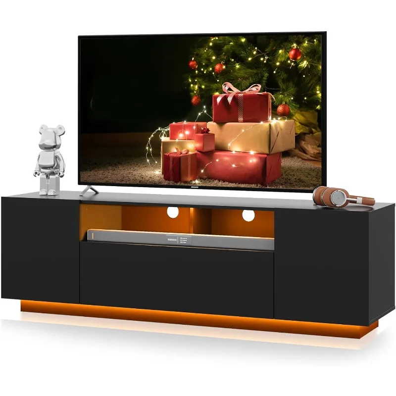 

TV Stand with LED Lights & Large Storage Cabinet, Modern Entertainment Center for 65 Inchs TV, Sturdy Media Console for Li