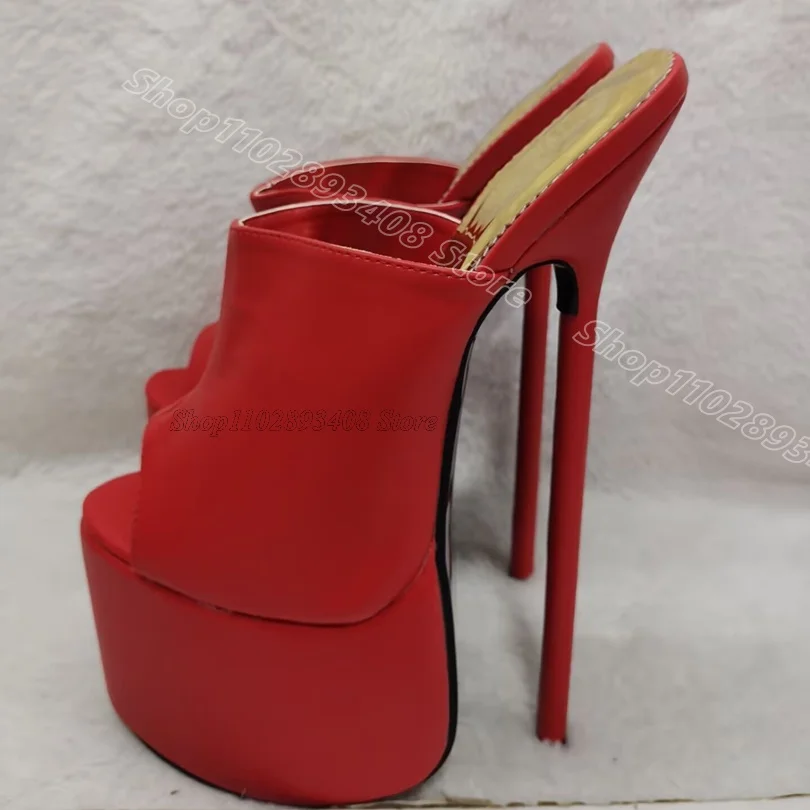 White Platform Stiletto Slippers Peep Toe Slip on Matte Leather Summer Party Dress for Women Slippers 2025 Zapatos Para Mujere