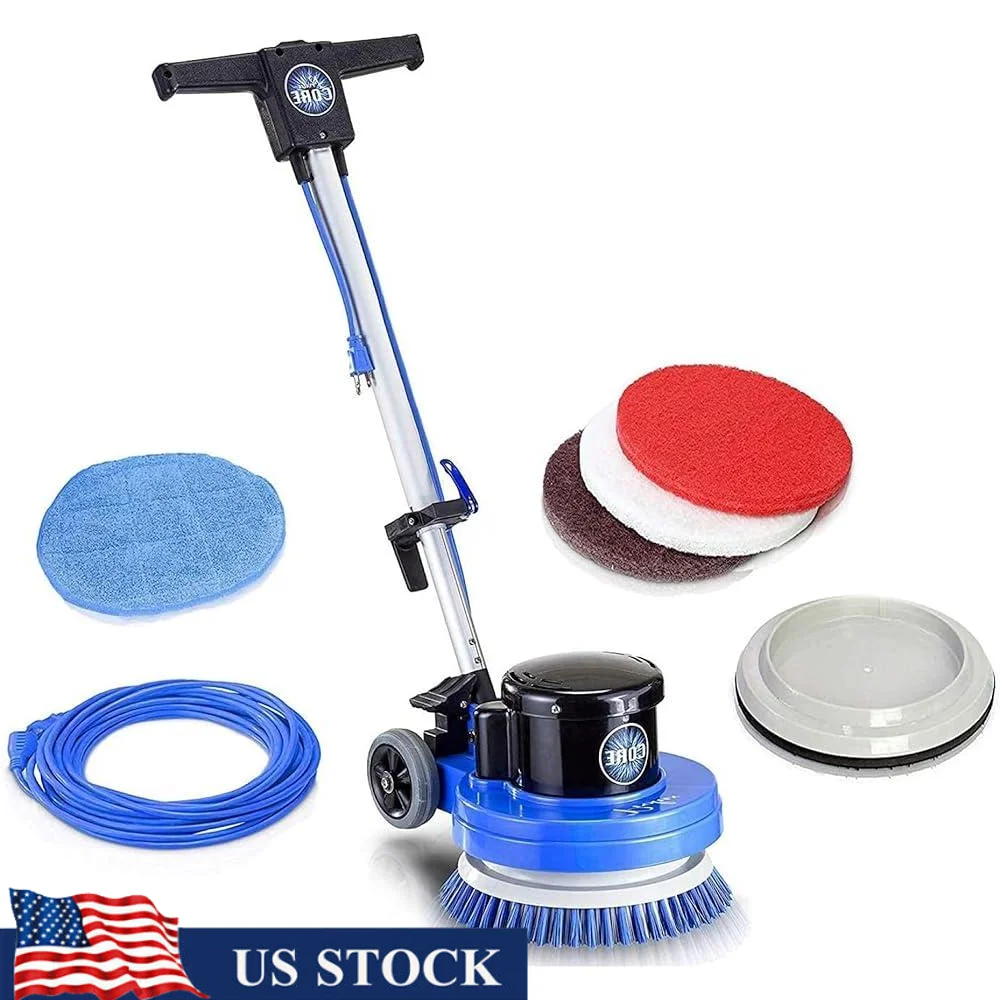 13 Inch Electric Floor Scrubber Polisher Buffer Machine Deep Cleaning Multi Surface with 5 Cleaning Pads Commercial Residential