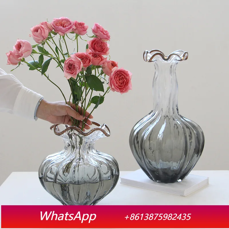 

LMM transparent gray crooked neck big belly pumpkin vase model room living room decorative vase