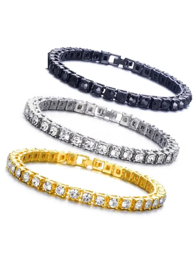 

1 Row 5mm Round Zirconia Tennis Bracelet For Women/men 8/9/10inch Rhinestone Chain Gold Color Black Red Hip Hop Wedding Jewelry