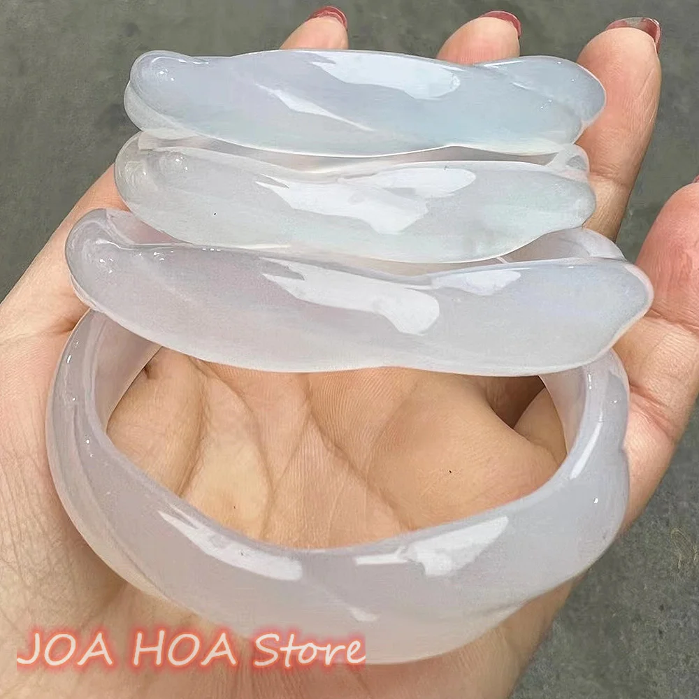 NEW Infinite Shape Hand Carved Twist Bangle Natural Chalcedony Agate Bracelet Exquisite Handring Jadeite Boutique Jewelry