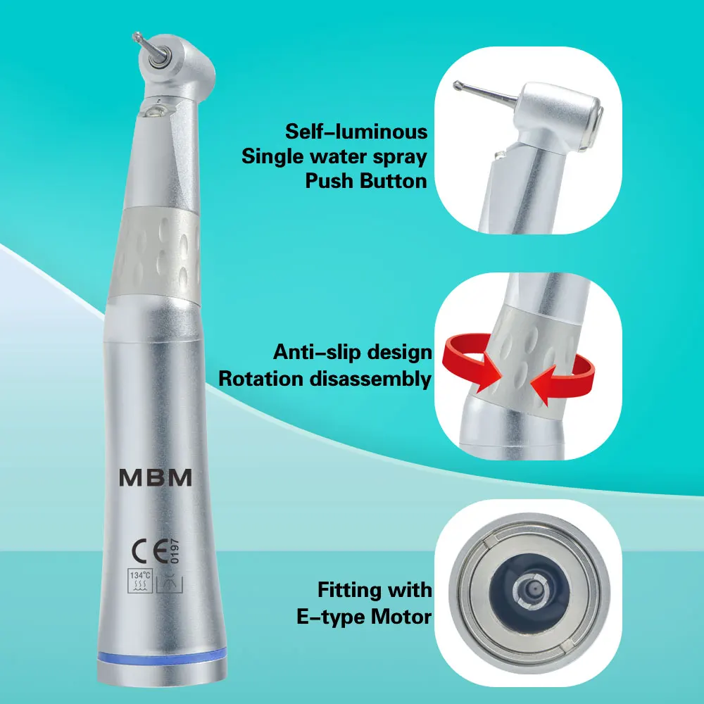 Kit dental de baixa velocidade Handpiece com luz LED Spray interno de água Contra Angle Handpiece Reto com motor de ar Ferramenta Dentista