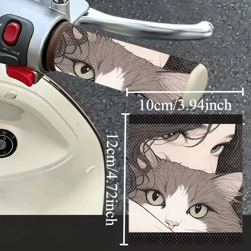 2Pcs 2D Flat Anime Girl Cat Handlebar Vinyl Sticker, Waterproof Decal for Motorcycle Scooter Bike Handlebar Decor, Holiday Gift