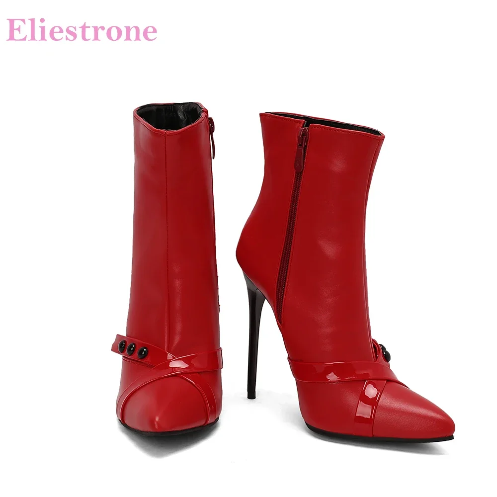 

Зимние милые красные, белые женские ботильоны с острым носком, очень высокие тонкие каблуки, женские модельные туфли, большие размеры 12, 43 45, 48