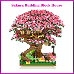 Mini Sakura Tree Building Blocks Set Diy Cherry Blossom Bricks with Light Treehouse Model Ornament  Model Bricks Sets Kid Gift
