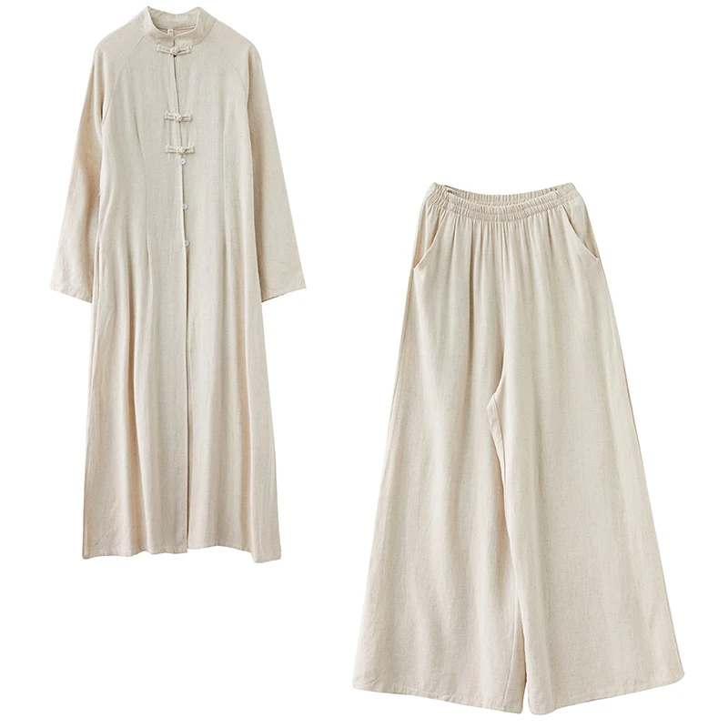 

New Chinese Sle Linen Tang Suit Zen Priest Hanfu Wind ular Internet Red Spring Autumn Set Cotton Traditional Costume