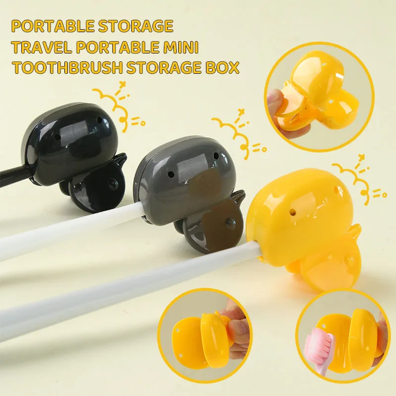 Plastic reusable little duck toothbrush storage clip travel toothbrush protective cap portable toothbrush storage box