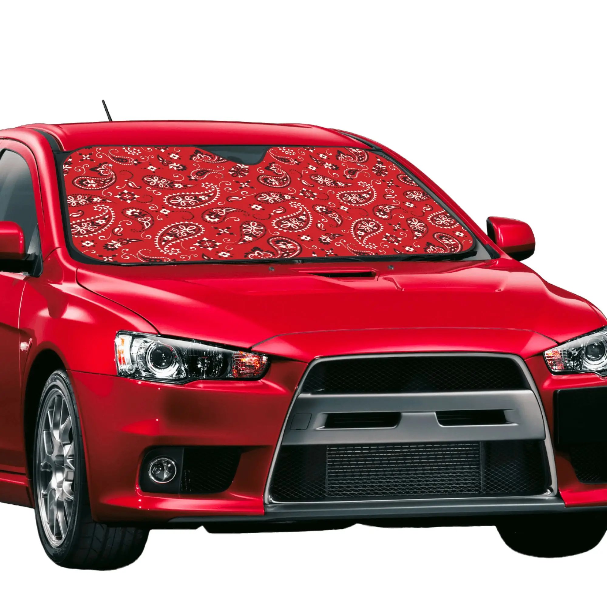 Windshield Sun Shade Car Red Bandana Paisley Solar Reflector Protector Boho Bohemian Visor Screen Cover Vehicle Windscreen