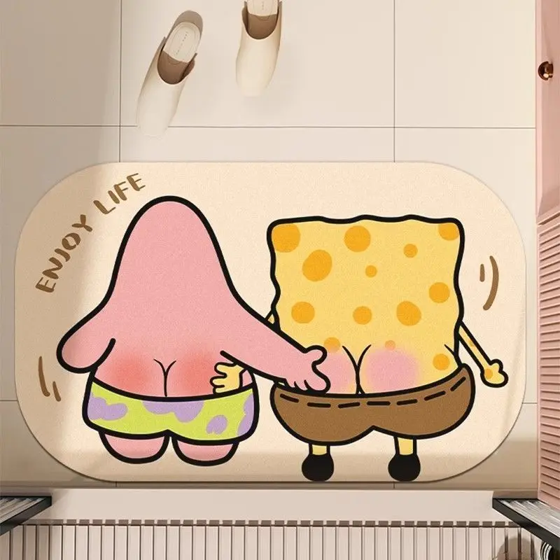 Spongebob Squarepants Floor Mat Bathroom Absorb Water Anti-slip Diatom Mud Bathroom Resistant To Dirt Cartoon Kawaii