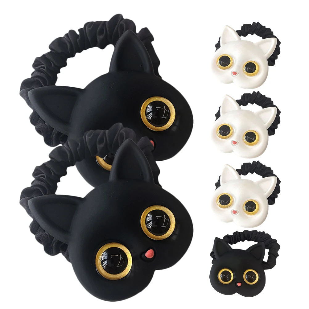 

6pcs Cat Print Ties For Cute Ponytail Holders Stylish Accessories Durable Hair Rings Women Hair Scrunchies Head Rope