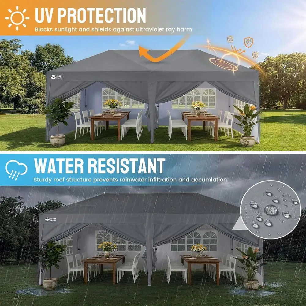 10X20 Up Commercial, Outdoor Camping Tent, Sidewalls with Windows, 400D abric, Gray view 4