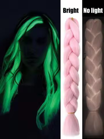 1pcs Synthetic Luminous Jumbo Braids Hair Neon Glowing Fluorescent Braiding Hair Extensions for Women and Girl Music Festival