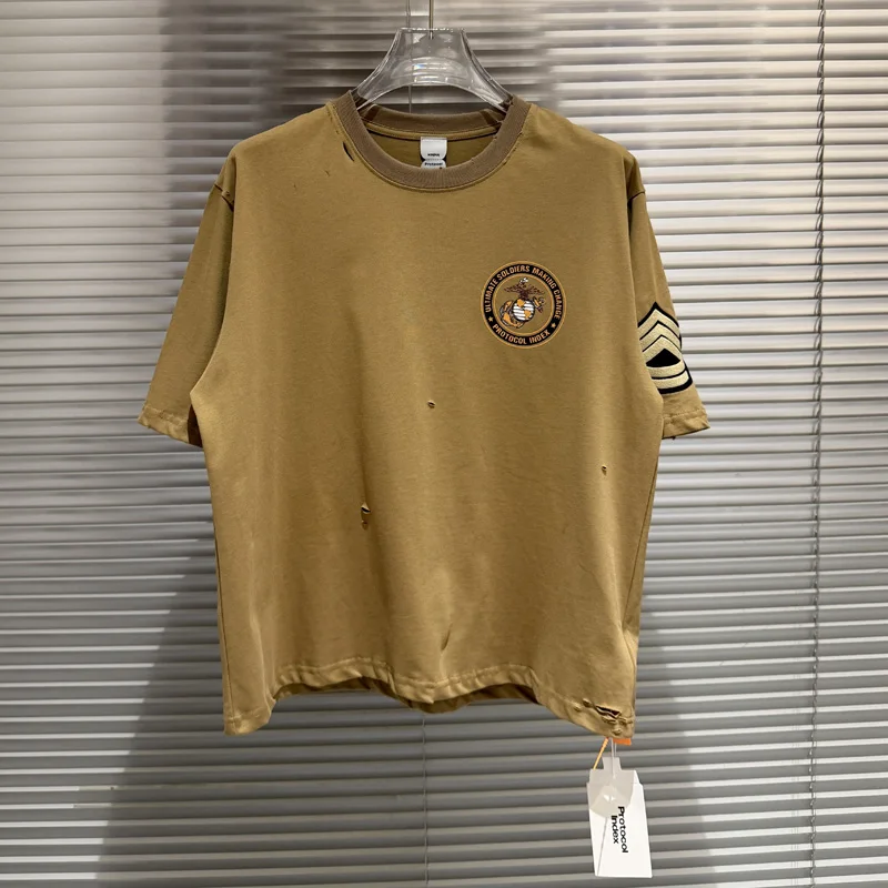 2026 Men's Women's High Street Streetwear Brand Protocol T-Shirt New Hip Hop Trend Hole Short Sleeve