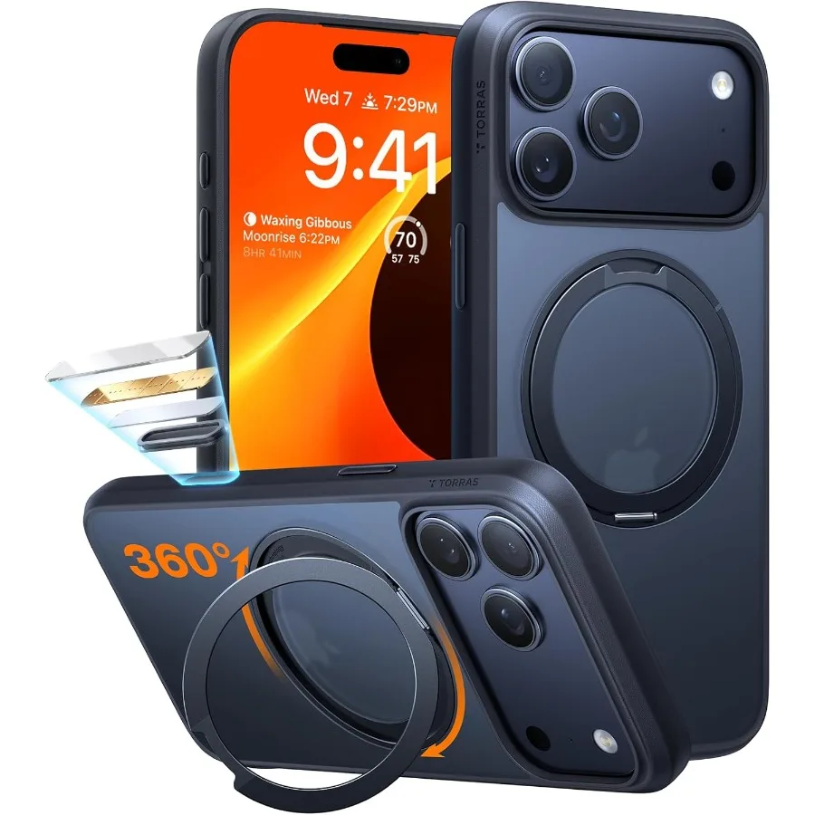 

360 Magnetic Stand for iPhone 17 PRO with Camera Control Button and MagSafe Compatibility Mil-Grade Protection Slim Soft Edge T