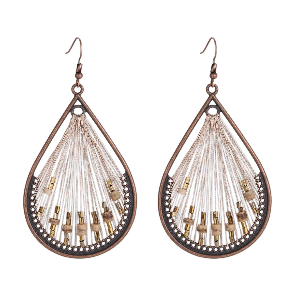 Boho Multi-Style Handmade Thread Wrapped Earring for Women Fashion Rope Wrap Round Triangle Dangle Earrings Female Jewelry Gift image 3
