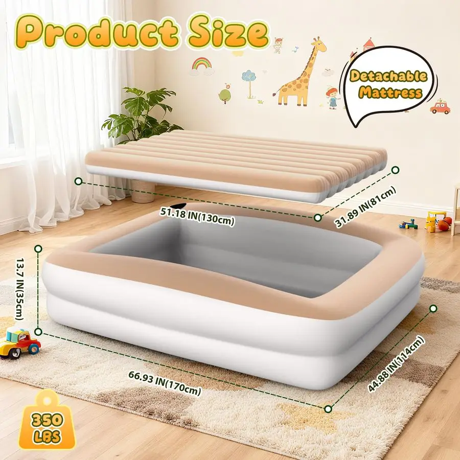 سرير سفر للأطفال الصغار مقاس 67 بوصة سرير محمول مع جوانب أمان مرتبة هوائية للأطفال مع مضخة كهربائية وحقيبة حمل خفيفة الوزن