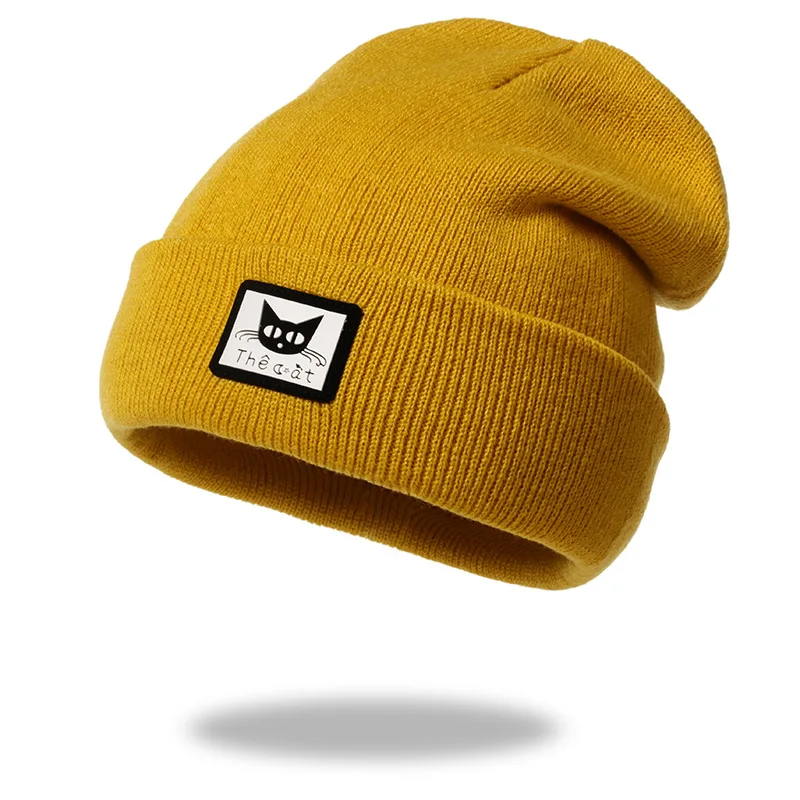 2022 Yellow Black  Solid Winter Hats for Women Men Beanies Knitted Hat Warm Wool Autumn Female Beanie Caps Casual Hip Pop Cap