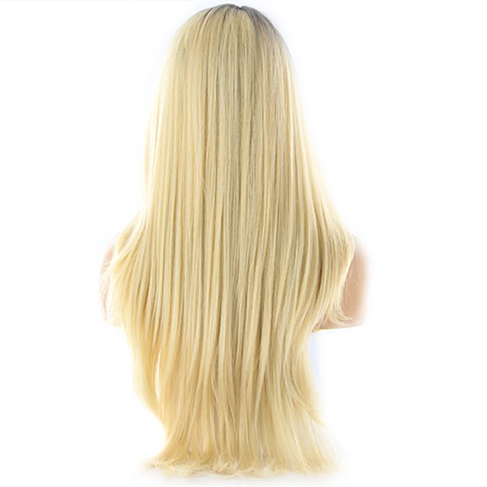 Blonde 613 Ombre Color Synthetic Hair Wigs With Bangs Heat Resistant Fiber X-TRESS Long Wavy Wig Side Part For Women Daily Hair