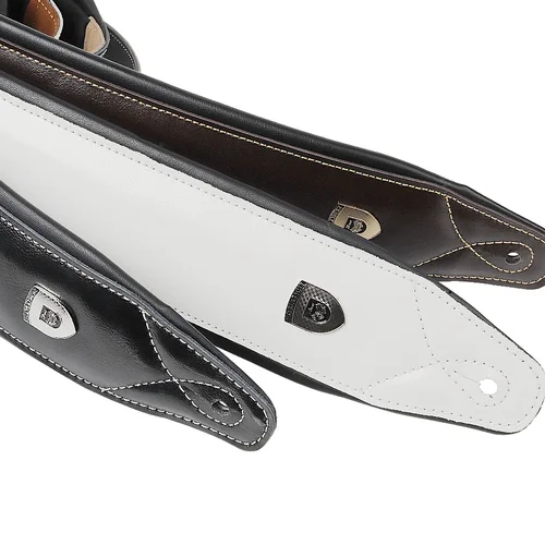 Imagen 2 del producto Correa de guitarra de piel de vaca auténtica de alta calidad para soldado, cinturón acolchado ajustable para bajo eléctrico, Color marrón negro