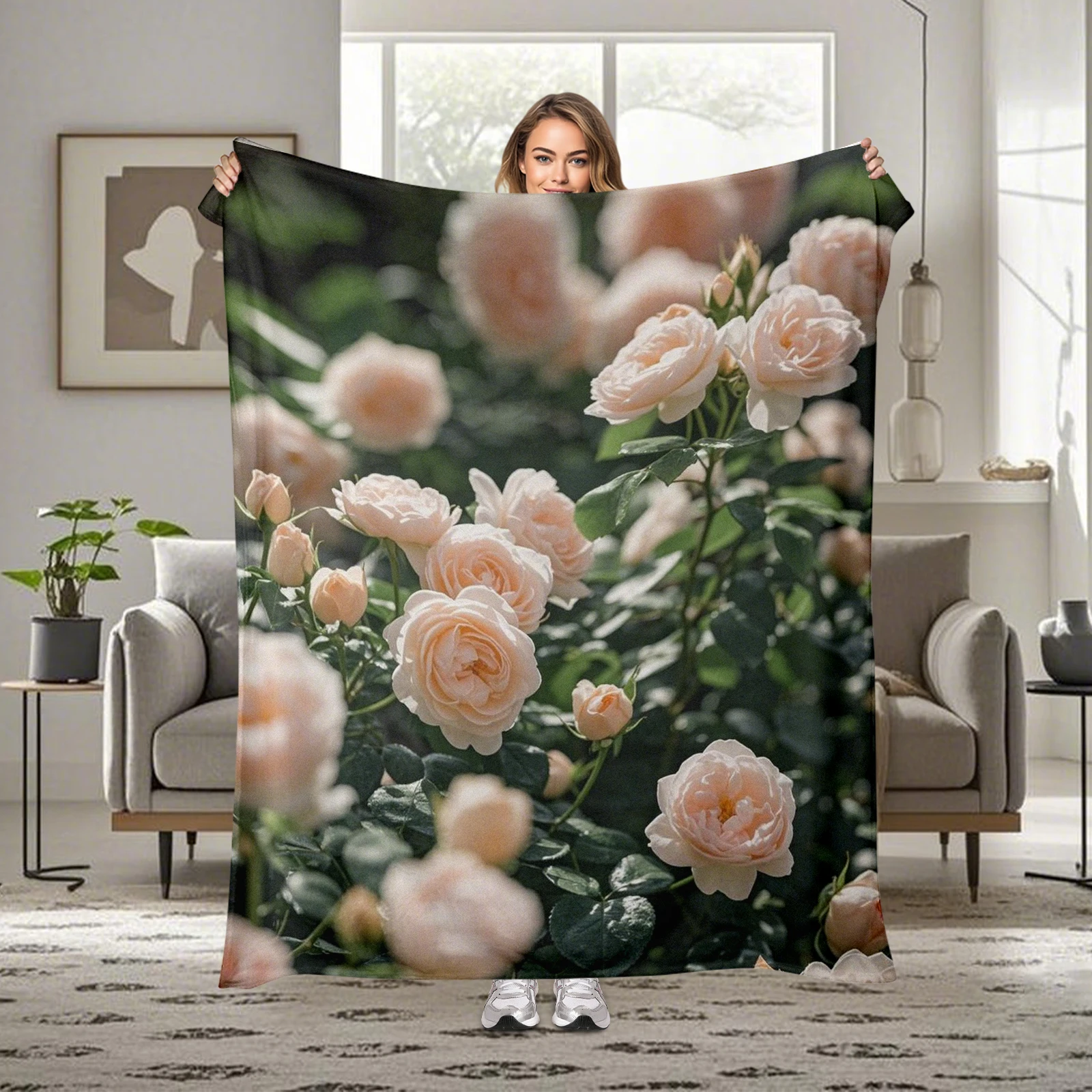 Exquisite Pale White Rose Design Blanket Captures Hearts With Its Artistic Style And Comfort