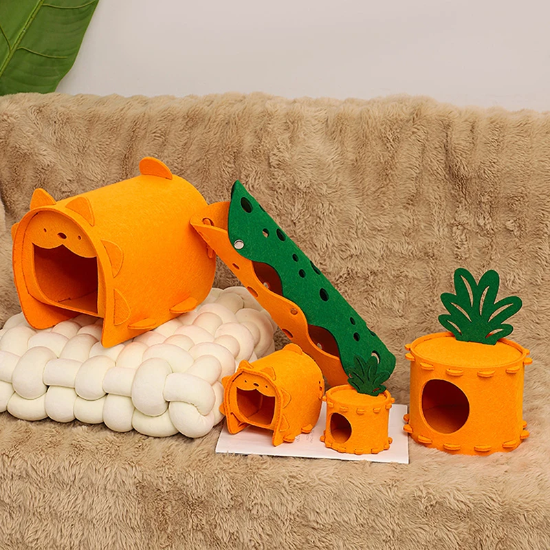 Cartoon Carrot Stump Tunnel Felt Pet Nest Hamster Totoro Rabbit Squirrel Detachable Cotton Nest Tunnel Nest Toys Pet Supplies