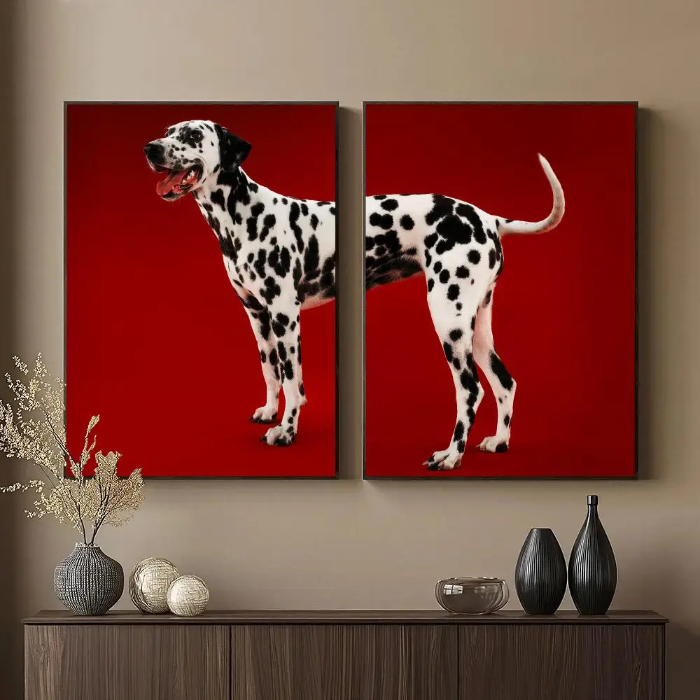Dalmatian Dog HD Wall Art Poster Black White Spotted Pet Red Background Modern Minimalist Home Decor Dog Lover Gift
