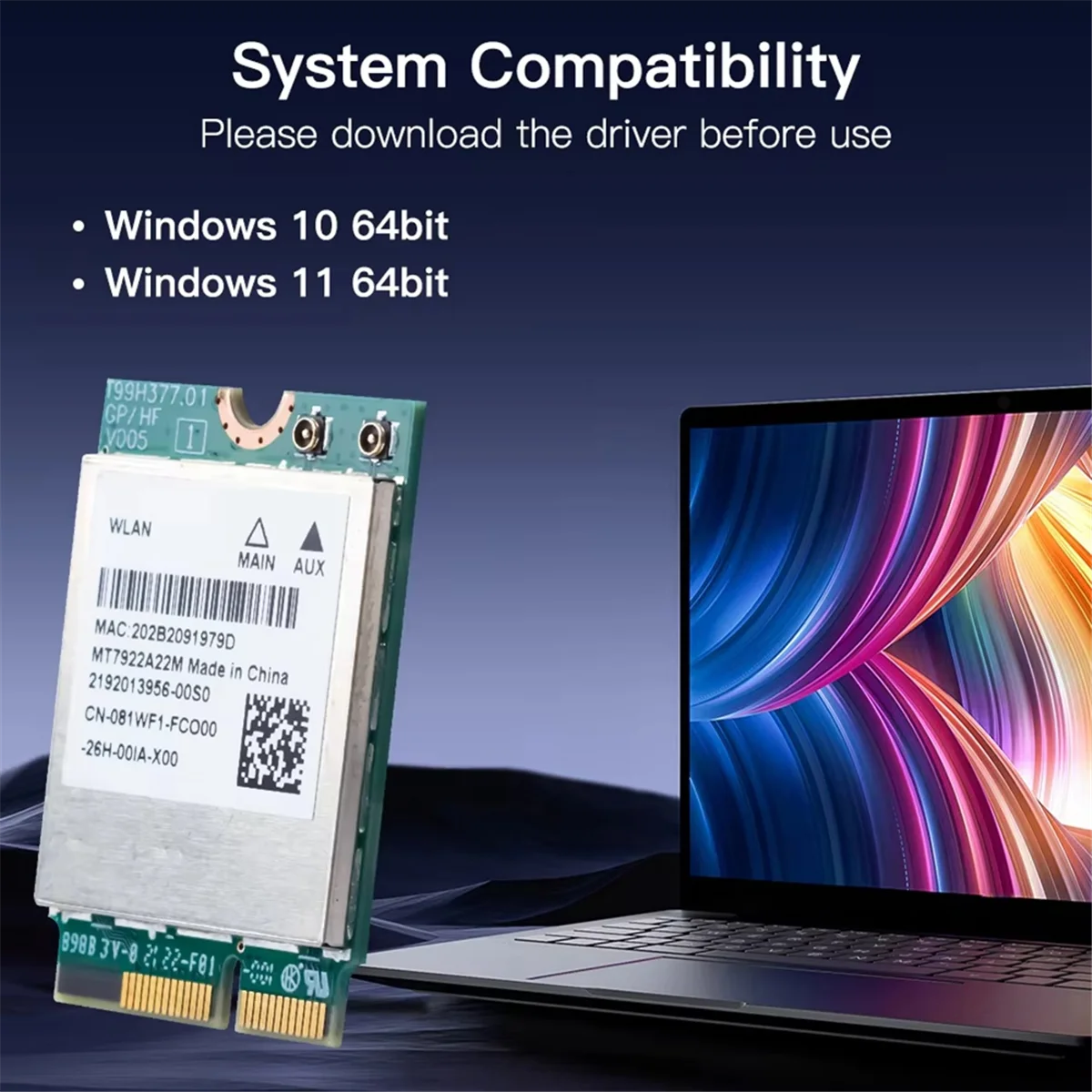 

Беспроводная карта ABIY-WiFi 6E MT7922 M.2, 5374 Мбит/с, сетевой адаптер Bluetooth 5.2, 802.11ax, 2,4G/5G/6 ГГц, Wi-Fi-карта для Win10 Win11