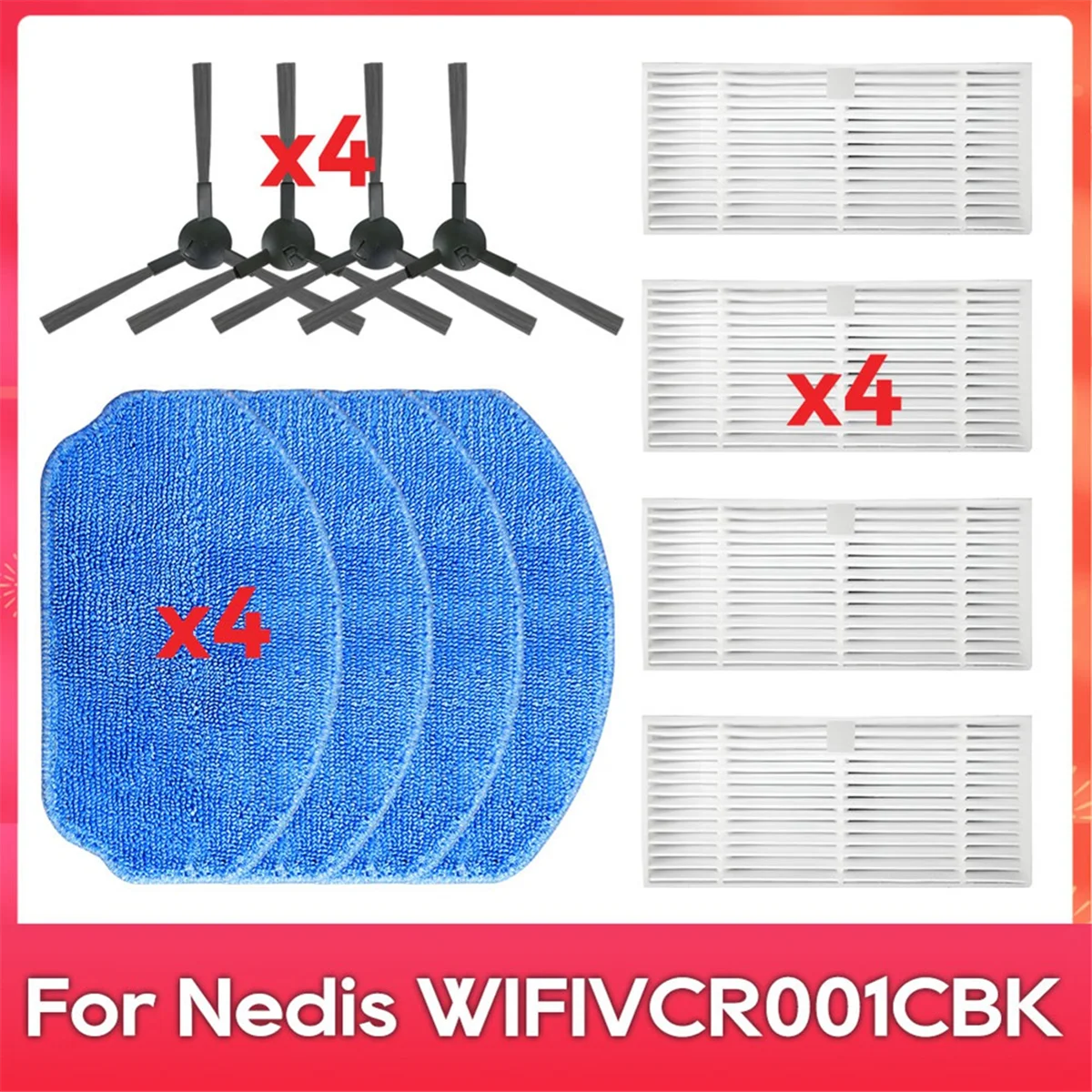 For Nedis WIFIVCR001CBK Side Brush Filter Mop Robot Vacuum Cleaner Accessory Spare Parts-Furlan