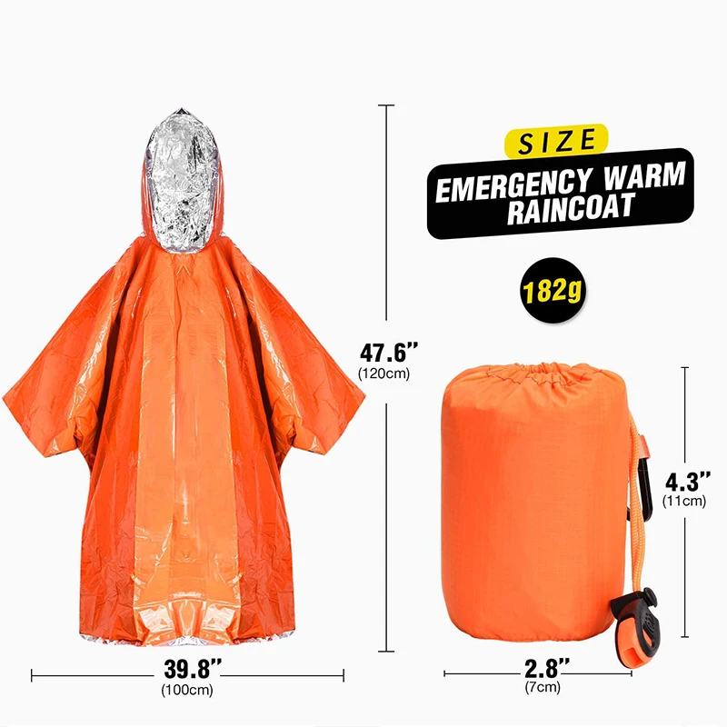 Emergency Survival Rain Poncho Thermal Survival Space Blanket Thermal Raincoat Heat Reflective Waterproof for Camping Hiking Hot