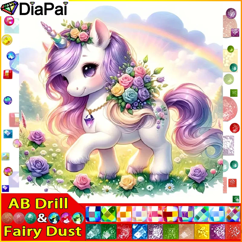 DIAPAI-pintura de diamante AB con polvo de hadas, bordado completo de "animales del caballo", patrones de punto de cruz, diamantes de imitación sin terminar para el hogar