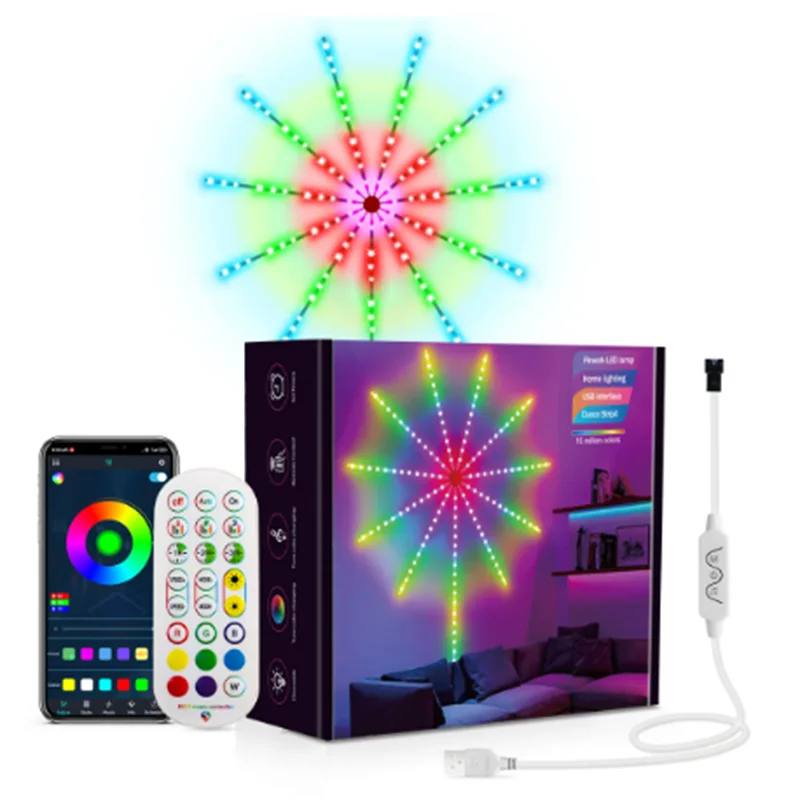 Fireworks LED Strip Light RGB Sound Control Symphony Firework Light Wedding Christmas Music Control Full Kit Dream Meteor Lamp