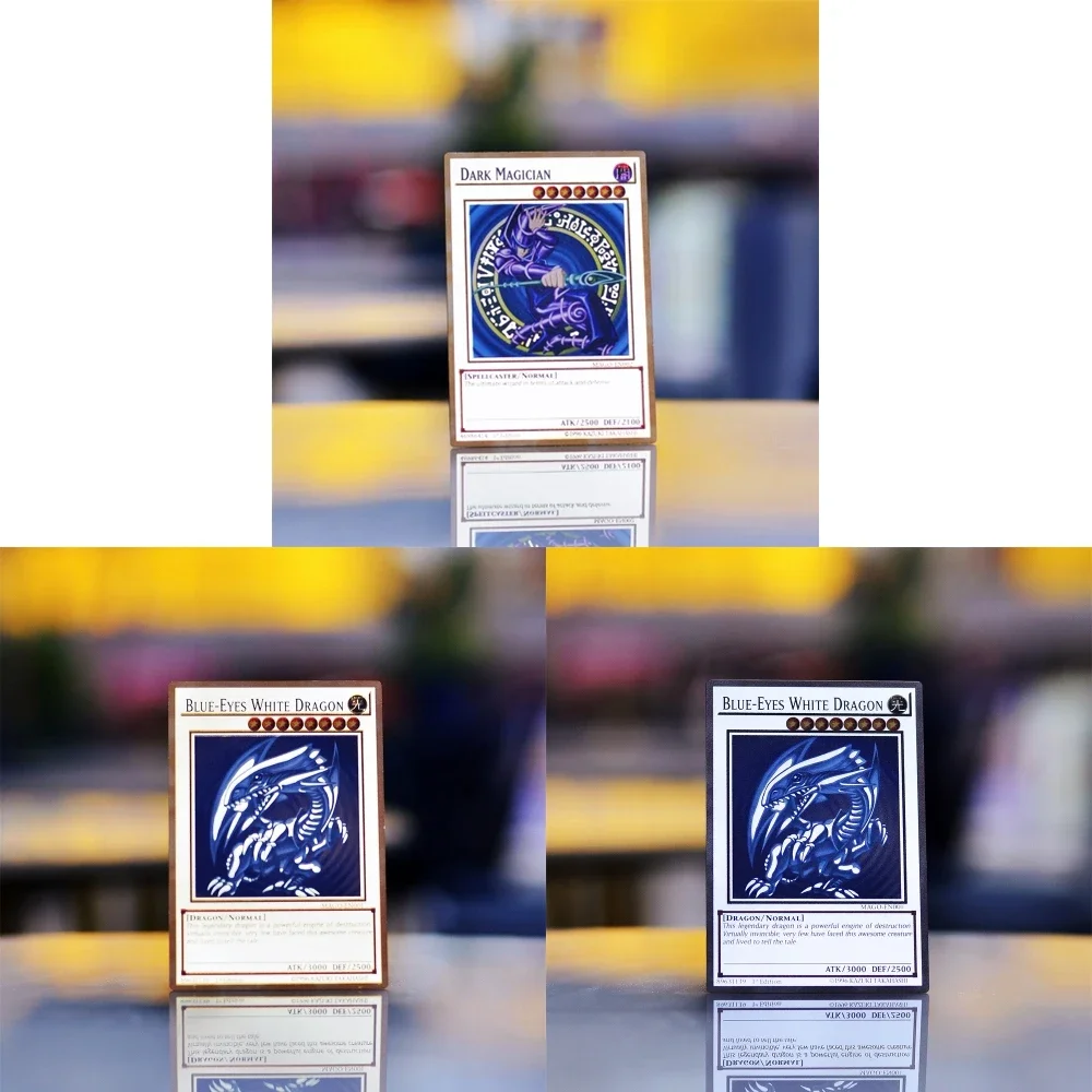 3Pcs Yugioh Golden Metal Cards Yu-Gi-Oh Collection Card Blue Eyes White Dragon Dark Magician Girl Obelisk Slifer Ra Kid Toy Gift