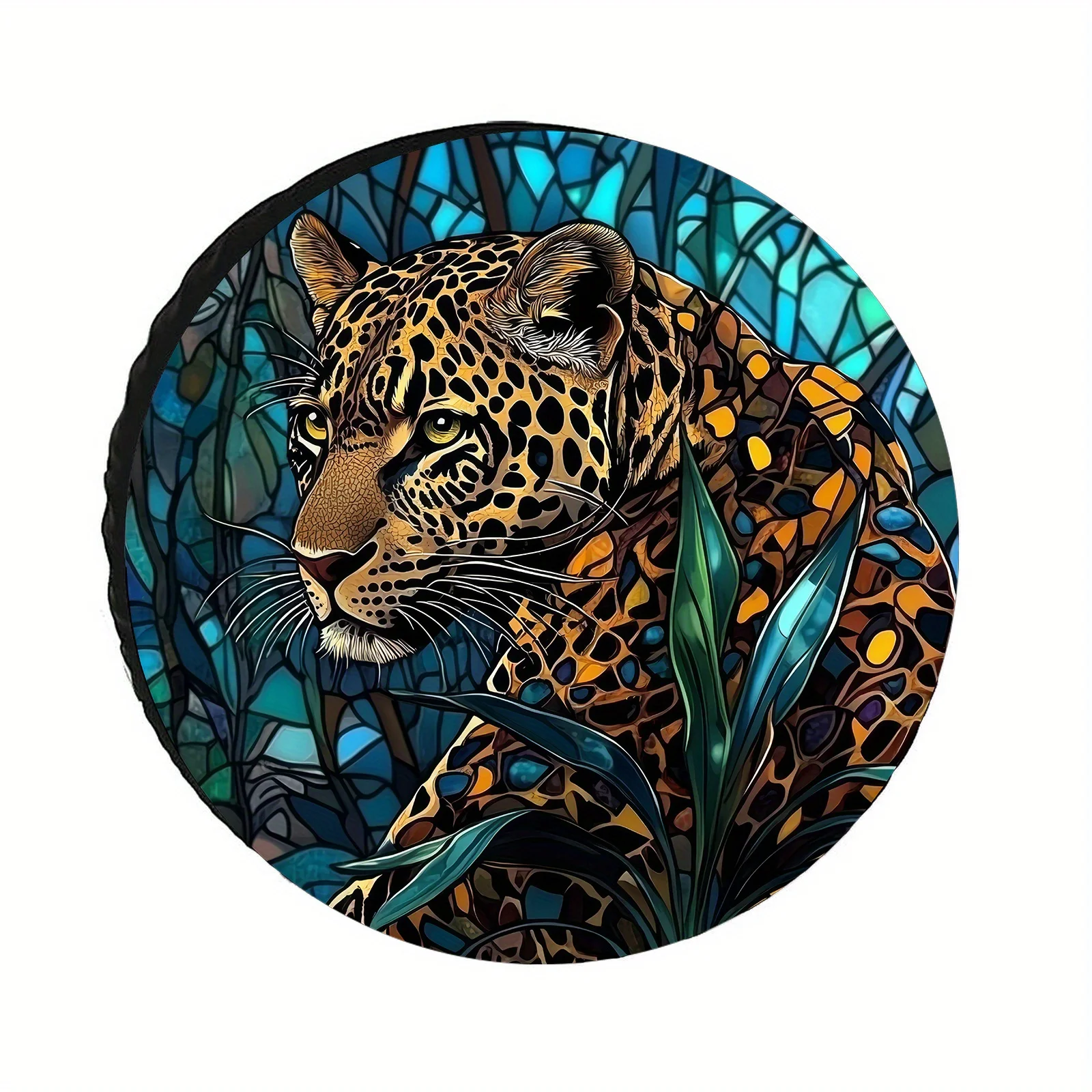 1pc leopardo vitral design capa de pneu sobressalente caber 2834 Polegada para rv, caminhão, suv, reboque durável tecido poliéster poeira p