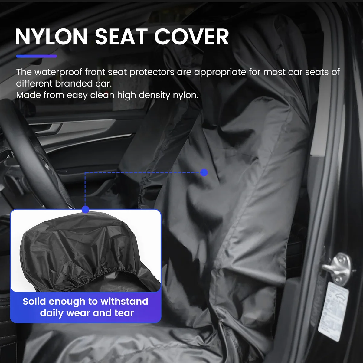 T61C_2 x Universal Waterproof Nylon Front Car Van Seat Covers Black