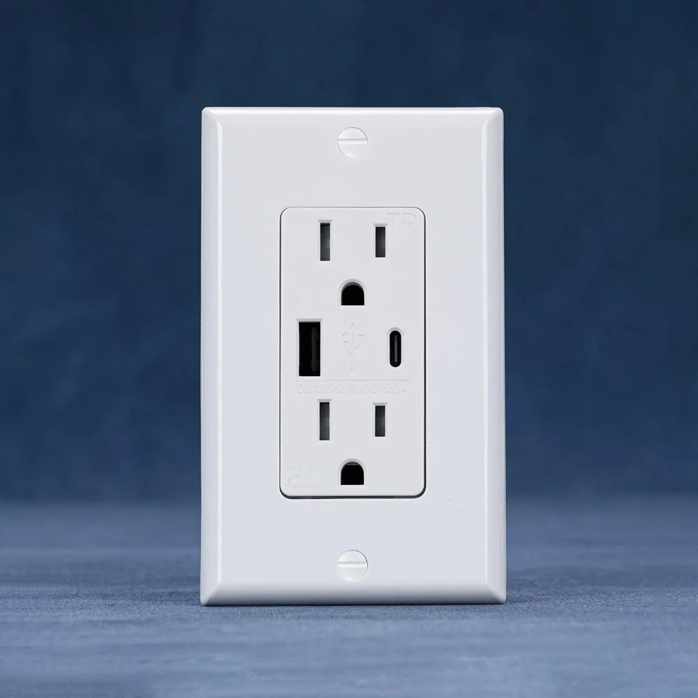 5.0A A+C Fast Charging USB Wall Socket UL Listed US Standard 15A 20A 125V TR Tamper Resistant Safety Receptacle