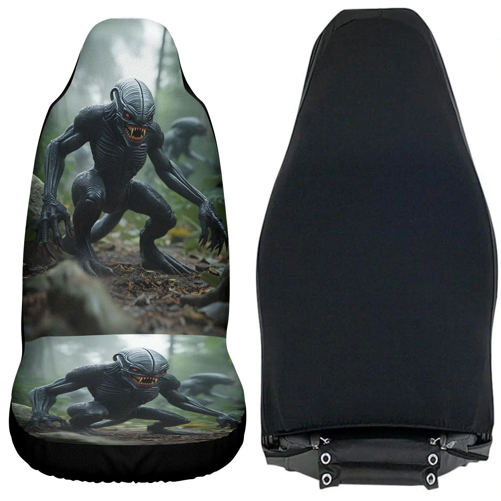 Car Seat Covers Black Alien Creature Print Universal Fit For Car Interior Decoration