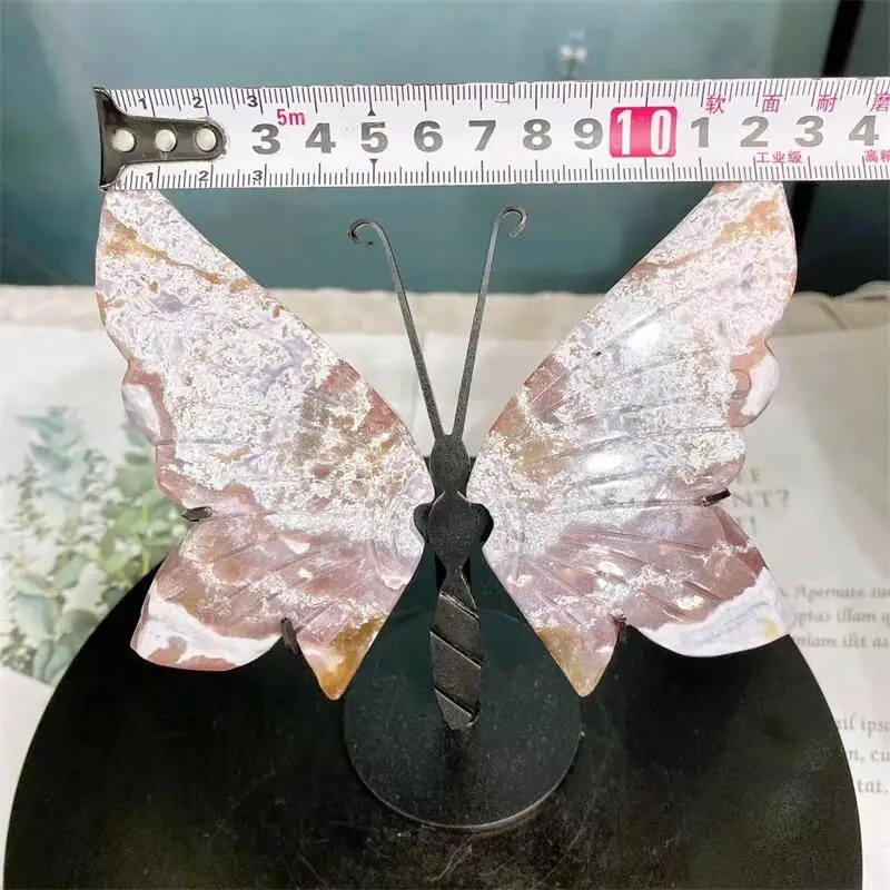 Natural Ocean Jasper Butterfly Wings Crystal Quartz Carving Healing Energy Stone Christmas Home Decoration Birthday Gift 1pair